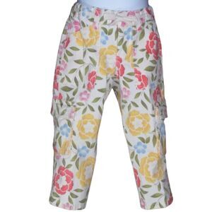 GAP KIDS Pants, 6, White/Multicolor Floral, Cargo Capri, Drawstring/Adjuster